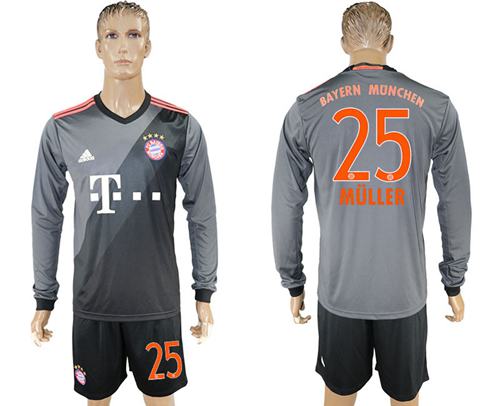 Bayern Munchen #25 Muller Away Long Sleeves Soccer Club Jersey - Click Image to Close